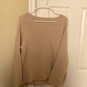 Dazy Sweater, tan pink oversized neck sweater